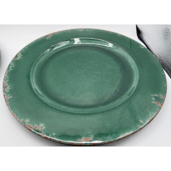 Williams-Sonoma Rustic Green Crackle Melamine Dinner Plates Set of 3 HTF Color - Picture 12 of 12